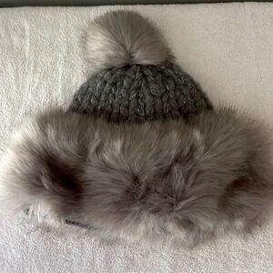Grey Faux Fur Trimmed PomPom Hat